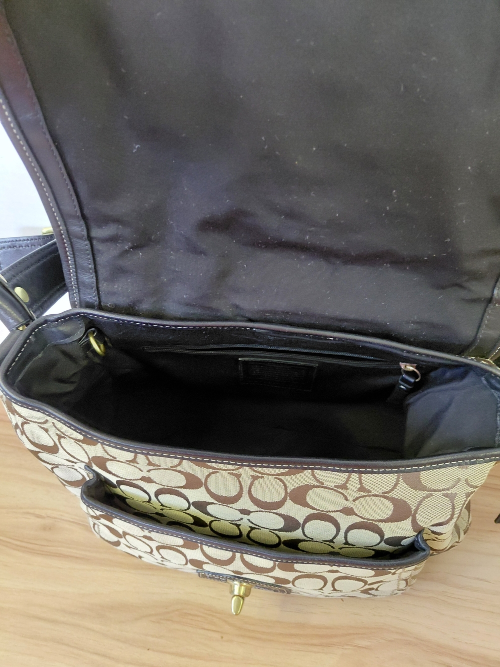 Coach Signature Canvas and Leather Shoulder Bag in Khaki/Black - Picture 9 of 17